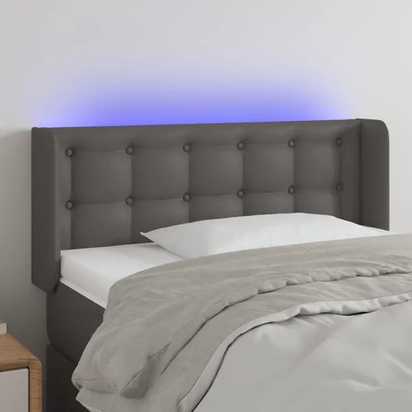 Gossi tablie de pat cu led, gri, 103x16x78/88 cm, piele ecologica