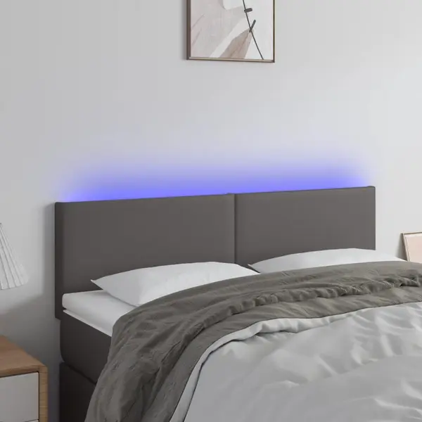 Gossi tablie de pat cu led, gri, 144x5x78/88 cm, piele ecologica