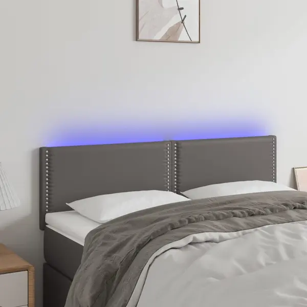 Gossi tablie de pat cu led, gri, 144x5x78/88 cm, piele ecologica