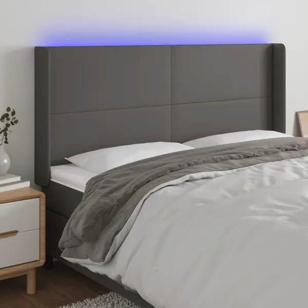 Gossi tablie de pat cu led, gri, 163x16x118/128 cm, piele ecologica