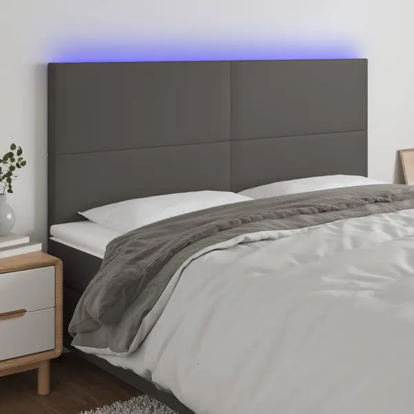 Gossi tablie de pat cu led, gri, 180x5x118/128 cm, piele ecologica