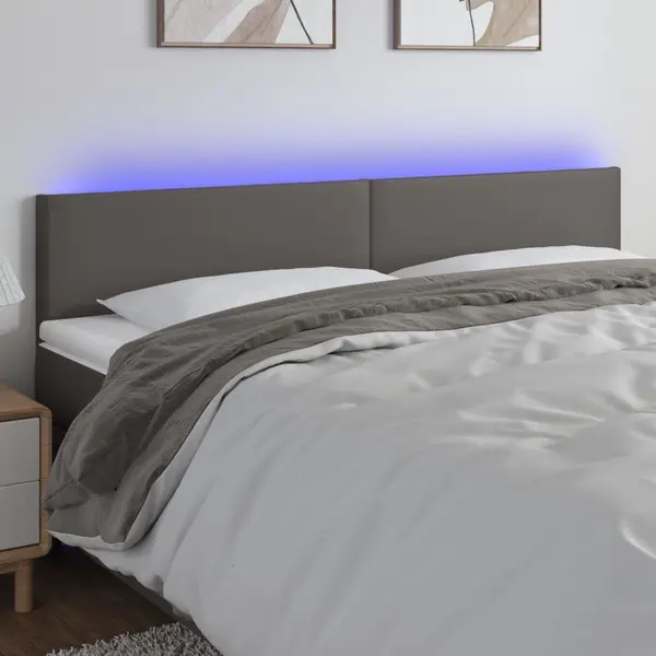 Gossi tablie de pat cu led, gri, 180x5x78/88 cm, piele ecologica