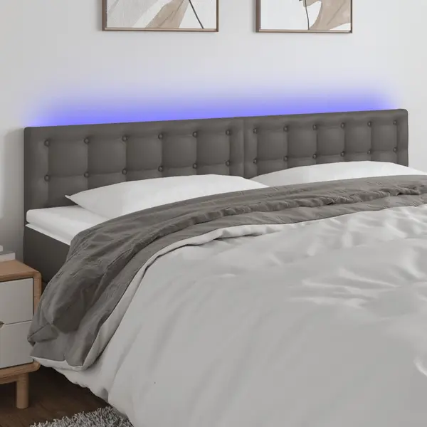 Gossi tablie de pat cu led, gri, 200x5x78/88 cm, piele ecologica