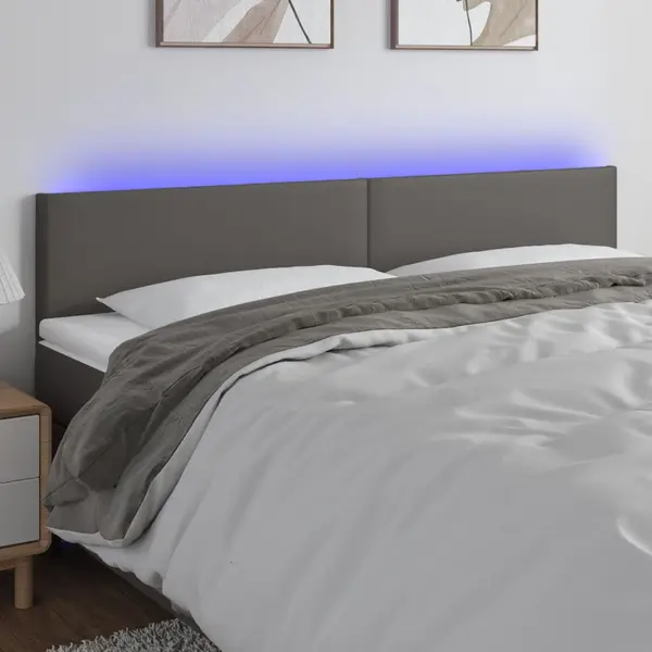 Gossi tablie de pat cu led, gri, 200x5x78/88 cm, piele ecologica