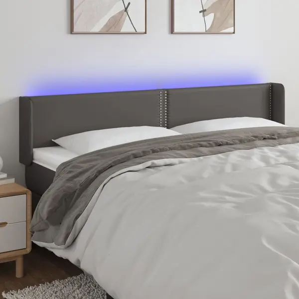 Gossi tablie de pat cu led, gri, 203x16x78/88 cm, piele ecologica