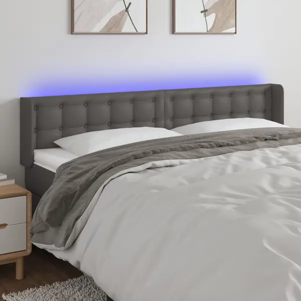 Gossi tablie de pat cu led, gri, 203x16x78/88 cm, piele ecologica