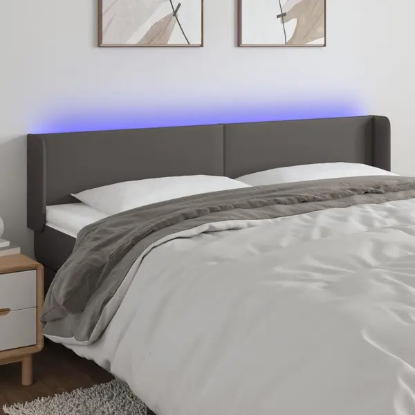 Gossi tablie de pat cu led, gri, 203x16x78/88 cm, piele ecologica