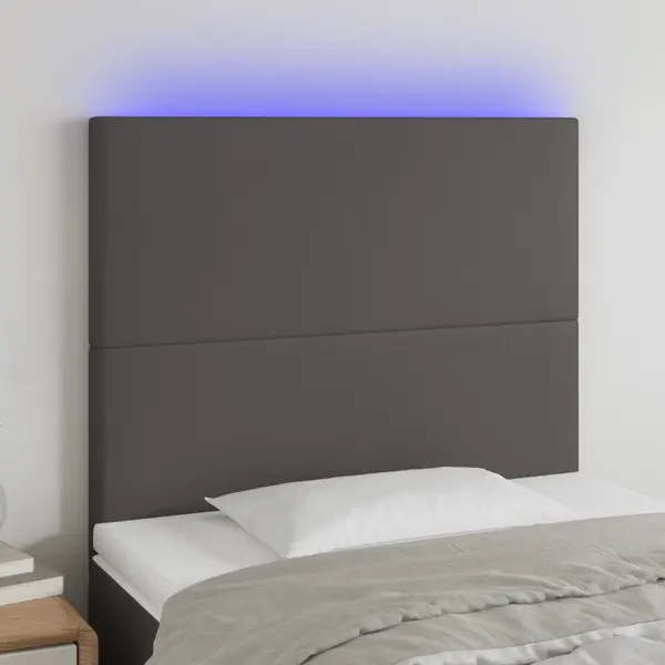Gossi tablie de pat cu led, gri, 80x5x118/128 cm, piele ecologica