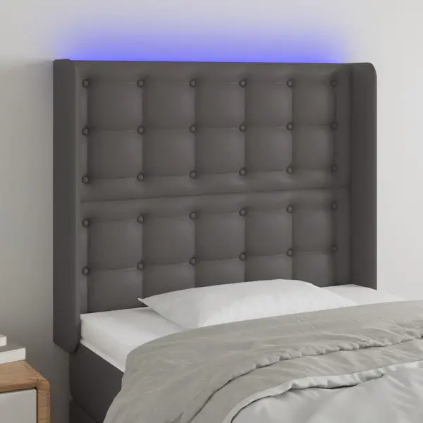 Gossi tablie de pat cu led, gri , 83x16x118/128 cm, piele ecologica
