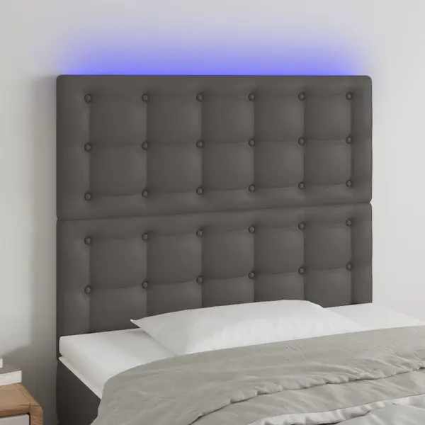 Gossi tablie de pat cu led, gri, 90x5x118/128 cm, piele ecologica