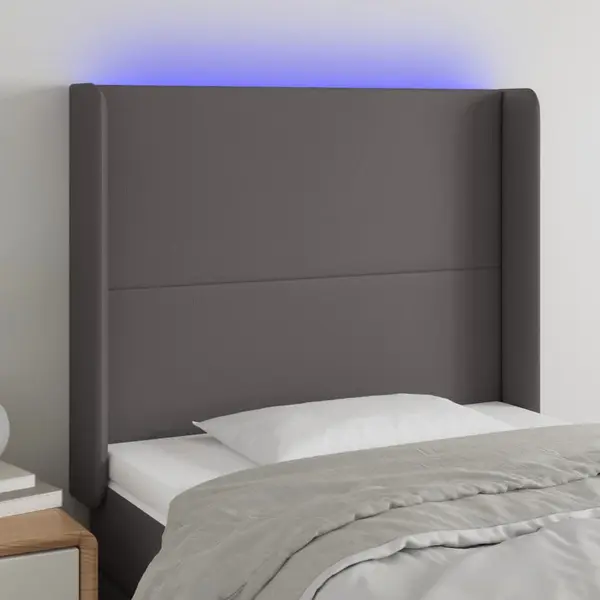 Gossi tablie de pat cu led, gri , 93x16x118/128 cm, piele ecologica