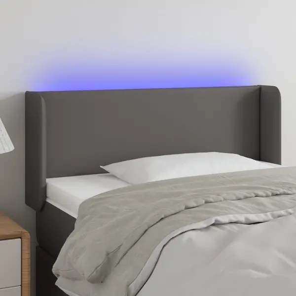 Gossi tablie de pat cu led, gri, 93x16x78/88 cm, piele ecologica