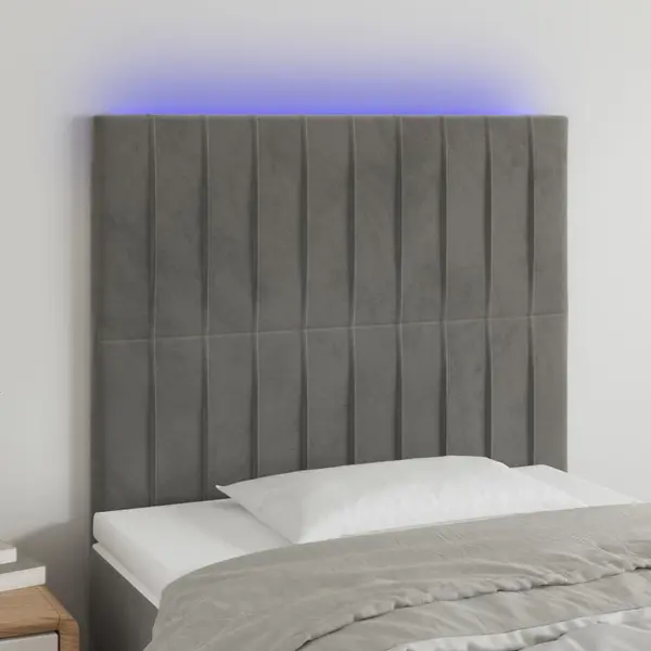 Gossi tablie de pat cu led, gri deschis, 100x5x118/128 cm, catifea