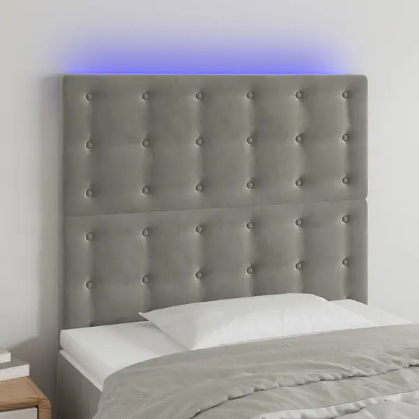 Gossi tablie de pat cu led, gri deschis, 100x5x118/128 cm, catifea