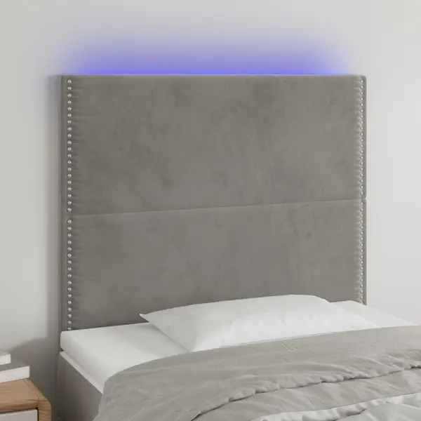 Gossi tablie de pat cu led, gri deschis, 100x5x118/128 cm, catifea