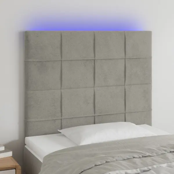 Gossi tablie de pat cu led, gri deschis, 100x5x118/128 cm, catifea