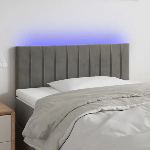 Gossi tablie de pat cu led, gri deschis, 100x5x78/88 cm, catifea