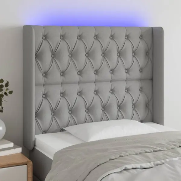 Gossi tablie de pat cu led, gri deschis, 103x16x118/128 cm, textil
