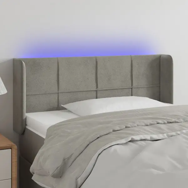 Gossi tablie de pat cu led, gri deschis, 103x16x78/88 cm, catifea