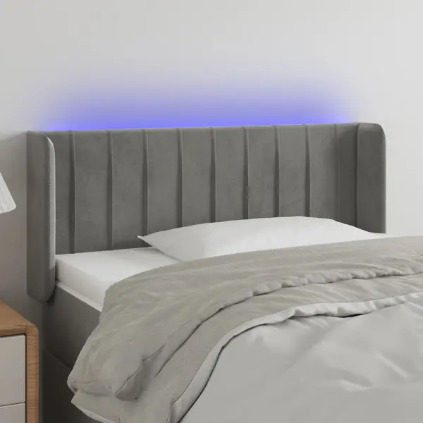 Gossi tablie de pat cu led, gri deschis, 103x16x78/88 cm, catifea
