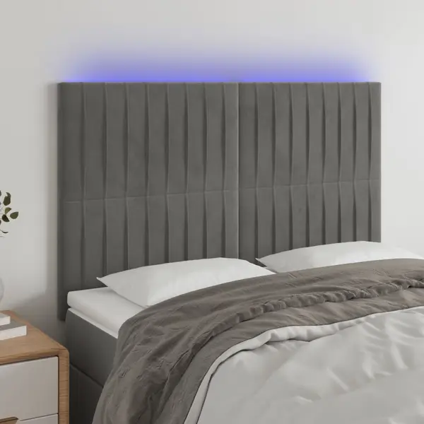 Gossi tablie de pat cu led, gri deschis, 144x5x118/128 cm, catifea