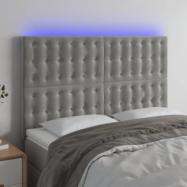 Gossi tablie de pat cu led, gri deschis, 144x5x118/128 cm, catifea