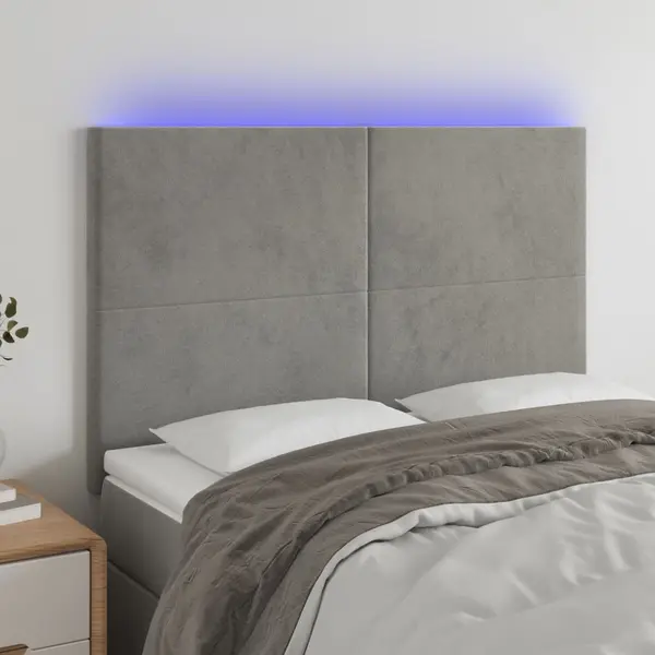 Gossi tablie de pat cu led, gri deschis, 144x5x118/128 cm, catifea