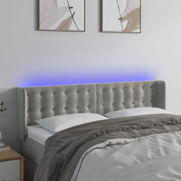 Gossi tablie de pat cu led, gri deschis, 147x16x78/88 cm, catifea