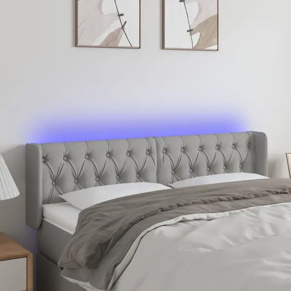 Gossi tablie de pat cu led, gri deschis, 147x16x78/88 cm, textil