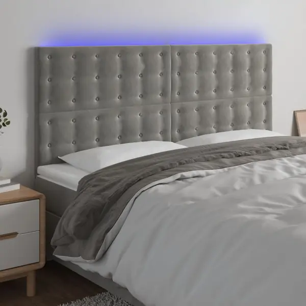 Gossi tablie de pat cu led, gri deschis, 160x5x118/128 cm, catifea