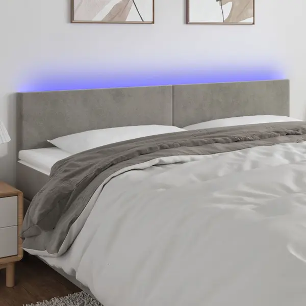 Gossi tablie de pat cu led, gri deschis, 160x5x78/88 cm, catifea