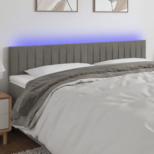 Gossi tablie de pat cu led, gri deschis, 160x5x78/88 cm, catifea