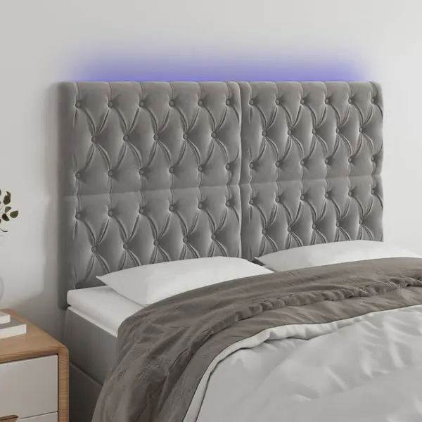 Gossi tablie de pat cu led, gri deschis, 160x7x118/128 cm, catifea
