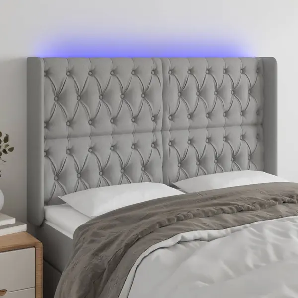 Gossi tablie de pat cu led, gri deschis, 163x16x118/128 cm, textil