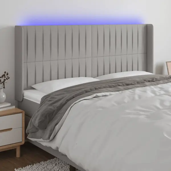 Gossi tablie de pat cu led, gri deschis, 163x16x118/128 cm, textil