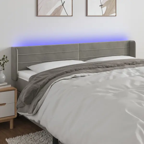 Gossi tablie de pat cu led, gri deschis, 163x16x78/88 cm, catifea
