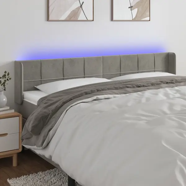 Gossi tablie de pat cu led, gri deschis, 163x16x78/88 cm, catifea