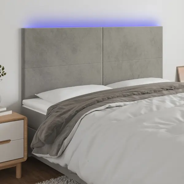 Gossi tablie de pat cu led, gri deschis, 180x5x118/128 cm, catifea