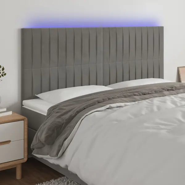 Gossi tablie de pat cu led, gri deschis, 180x5x118/128 cm, catifea