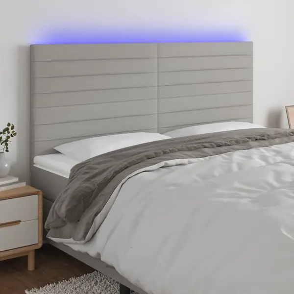 Gossi tablie de pat cu led, gri deschis, 180x5x118/128 cm, textil