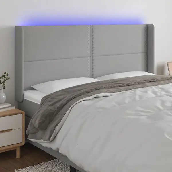 Gossi tablie de pat cu led, gri deschis, 183x16x118/128 cm, textil