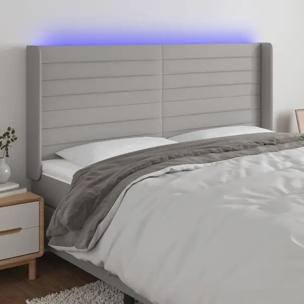 Gossi tablie de pat cu led, gri deschis, 183x16x118/128 cm, textil