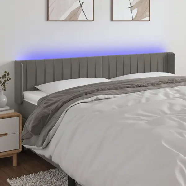 Gossi tablie de pat cu led, gri deschis, 183x16x78/88 cm, catifea