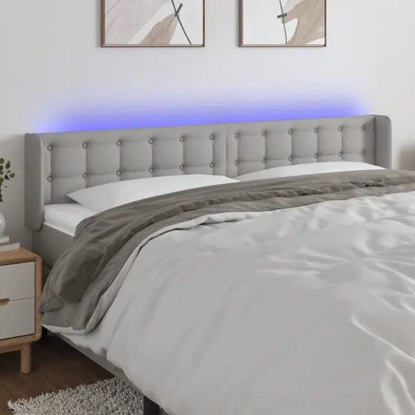 Gossi tablie de pat cu led, gri deschis, 183x16x78/88 cm, textil