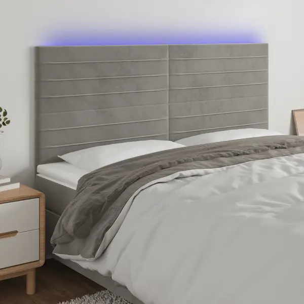 Gossi tablie de pat cu led, gri deschis, 200x5x118/128 cm, catifea