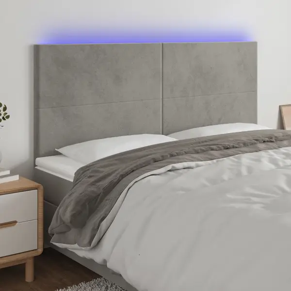 Gossi tablie de pat cu led, gri deschis, 200x5x118/128 cm, catifea