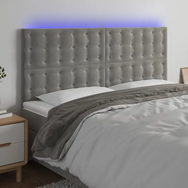 Gossi tablie de pat cu led, gri deschis, 200x5x118/128 cm, catifea