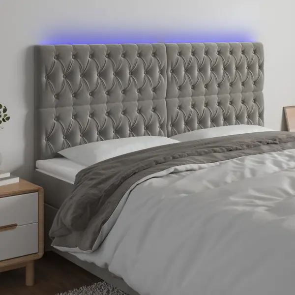 Gossi tablie de pat cu led, gri deschis, 200x7x118/128 cm, catifea