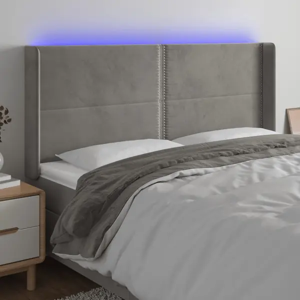 Gossi tablie de pat cu led, gri deschis, 203x16x118/128 cm, catifea