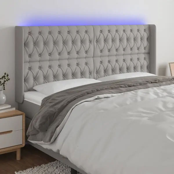 Gossi tablie de pat cu led, gri deschis, 203x16x118/128 cm, textil